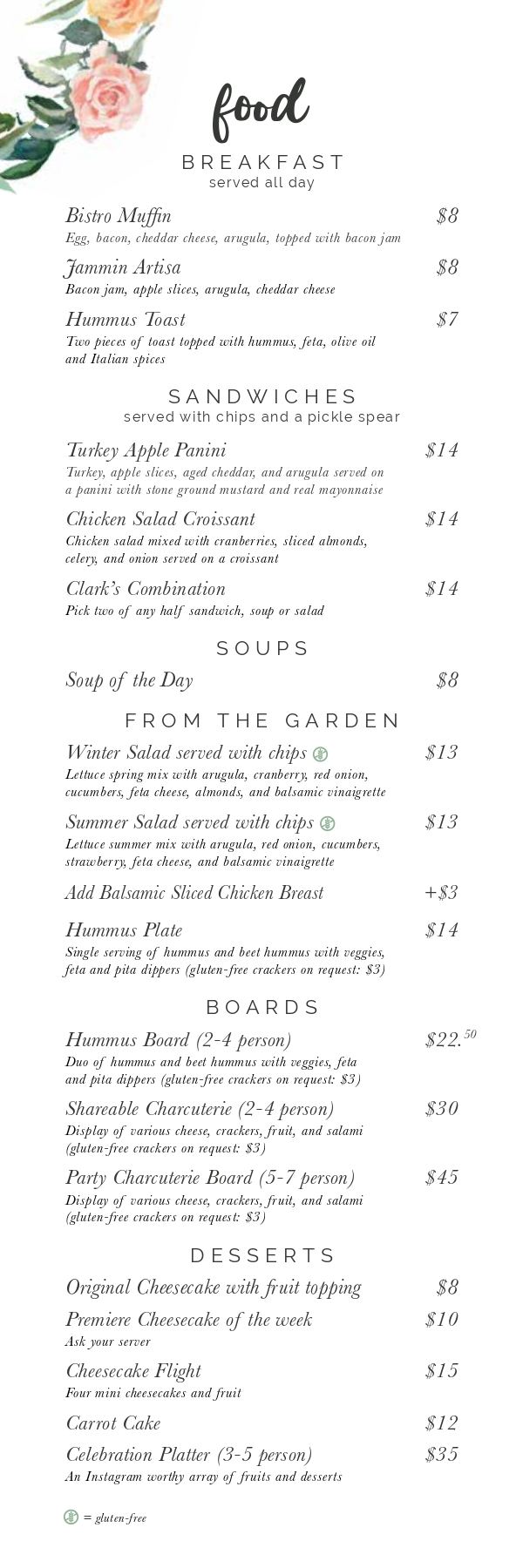 clarks food menu