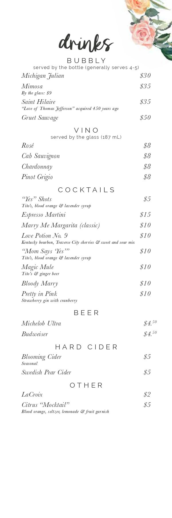 clarks drinks menu