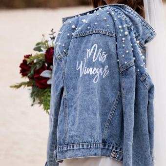 Heirloom Bridal Company Style #Classic Pearl Studded Jacket #0 default Blue Denim thumbnail